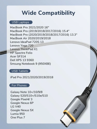 Кабель USB-C CABLETIME CU03H (CT-CM100-AG1) USB2.0 из алюминия, черный, нейлоновый, 100 Вт/5 А фото 6