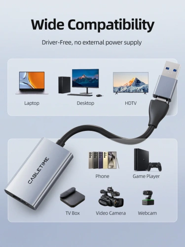 Адаптер видеозахвата CABLETIME CB64G (CT-ACHC-AG) USB A+C на HDMI, 1080p фото 10