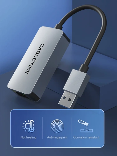 USB-Хаб CABLETIME CB56G (CT-AML2500-AG) – USB 3.0 A, 2.5G RJ45 Gigabit Ethernet для ноутбуков фото 7