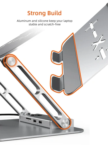 Подставка CABLETIME CS52S (CT-LS08H-AS)  с док-станцией для ноутбука 8-в-1 с экраном 14–17,3 дюйма Space Grey фото 9