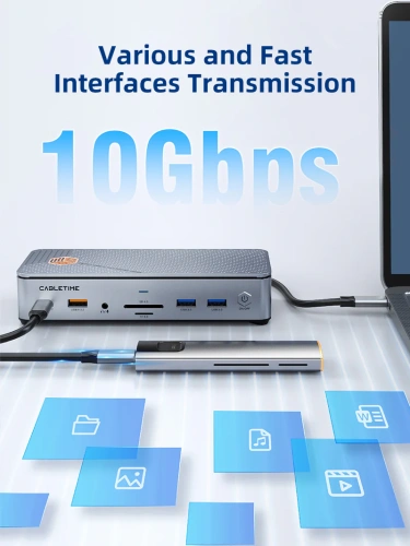 Многопортовая док-станция CABLETIME CB14S (CT-DK141-AG) 15-В-1 8K USB C поддержкой SSD-накопителей NVME со скоростью 10 Гбит/с фото 10
