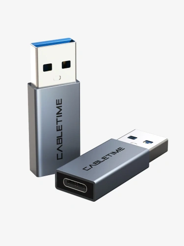 Адаптер CABLETIME CP77G (CT-C160-PU33-CFAM(OTG)-AS) USB3.0 A Male to USB-C Female OTG. Алюминий