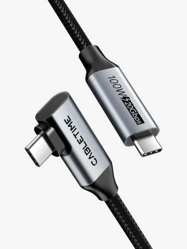 Кабель USB CABLETIME CU24H (CT-C160-PU31-CMCML-AG1) черный, 90 градусов правого углового USB C, 20 Гбит / с 100 Вт 4K