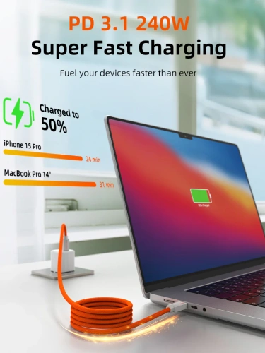 Магнитный кабель CABLETIME CU4WH (CT-CMU4-PW1) 1 м, оранжевый, 40 Гбит/с и 8K@60Hz vide, 240 Вт, для быстрого заряда смартфонов и ноутбуков фото 3