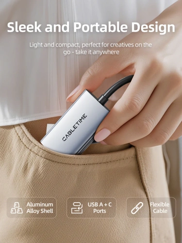 Адаптер видеозахвата CABLETIME CB64G (CT-ACHC-AG) USB A+C на HDMI, 1080p фото 8