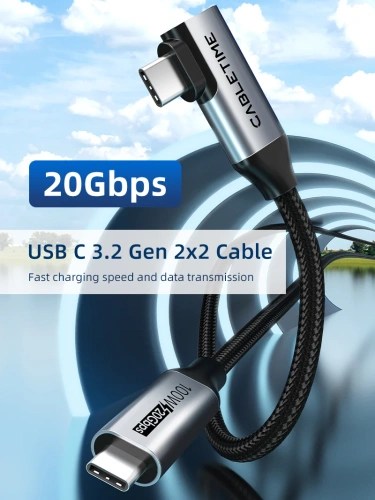 Кабель USB CABLETIME CU24H (CT-C160-PU31-CMCML-AG1) черный, 90 градусов правого углового USB C, 20 Гбит / с 100 Вт 4K фото 10