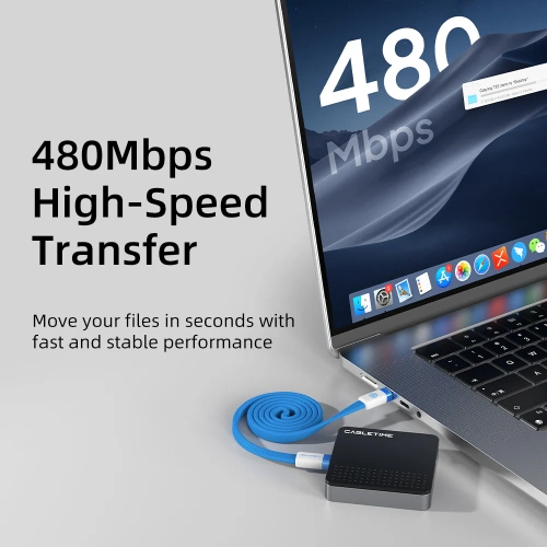 Магнитный плоский кабель CABLETIME CU16H (CT-CM100M-ABW1) 1м USB-C PD100W синий плетеный фото 9