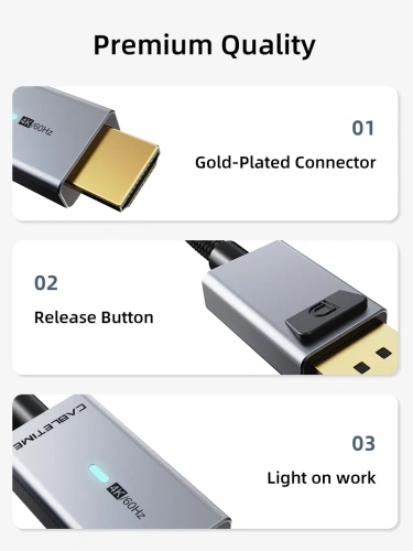 Кабель CABLETIME CD30N (CT-AV585-P02G4K60-S3) TIME DisplayPort - HDMI, Ultra HD 4K/60 Гц (3840*2160p), ПВХ нейлоновый, со светодиодом фото 5