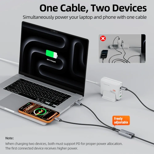 Кабель CABLETIME CU14J (CT-2CM140-AG) 1.5м USB-C на два USB-C 140 Вт черный плетеный фото 2