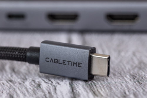 Док-станция USB-C CABLETIME CB83G (CT-HUBD4-AG) с 2×HDMI 4K30 Гц, 2×USB-A 3.0 5 Гбит/с, 1×USB-C 3.0 5 Гбит/с, 1×USB-A 2.0, 1×SD/TF 2.0, 1×USB-C PD 100 Вт, 1×LAN 1000 Мбит/с фото 6