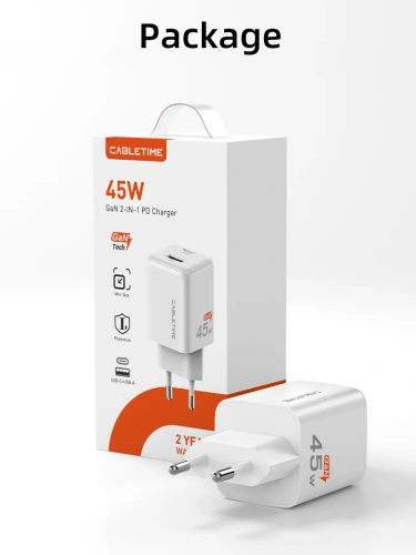 Зарядное устройство CABLETIME GA45W (CT-GAN45-PW) GaN PD3.0 45 Вт A+C, белый фото 14