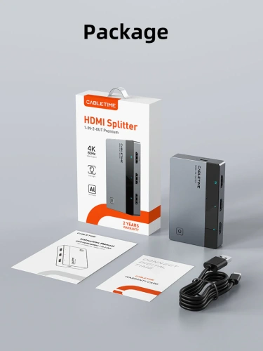 Переключатель CABLETIME CP36G (CT-HSP4K2-AG) 2-в-1, HDMI 2.1, 4K60Hz, космический серый фото 9