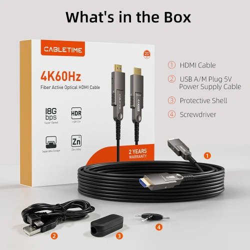 Съемный активный оптоволоконный кабель CABLETIME (CT-AHDD4K-B20) HDMI 2.0 4K, 60 Гц — AOC 18 Гбит/с для домашнего кинотеатра, PS5, проекторов фото 15