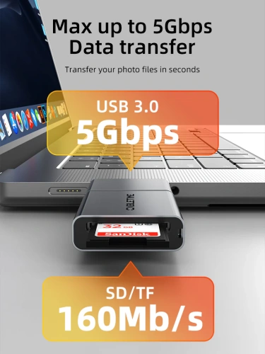 Кардридер CABLETIME CB48G (CT-ACCD3-AG) 3-в-1 USB-A + USB-C, SD/microSD, серый фото 3