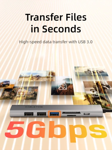 USB концентратор CABLETIME HB02G (CT-HBP2-AG7) ECO 7-в-1, 4K@30Hz, 5Gbps, USB-C HUB - Gray фото 10 USB концентратор CABLETIME HB02G (CT-HBP2-AG7) ECO 7-в-1, 4K@30Hz, 5Gbps, USB-C HUB - Gray фото 10