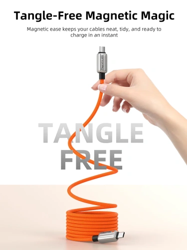 Магнитный кабель USB-C CABLETIME CU06L (CT-CM240-MZO2) оранжевый, быстрого заряда 2 м для iPhone 16 15 Pro Plus Max фото 4