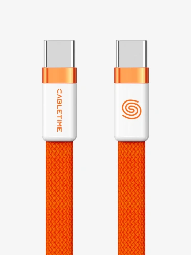 Магнитный плоский кабель CABLETIME CU15H (CT-CM100M-AOW1) 1м USB-C PD100W оранжевый плетеный фото 2