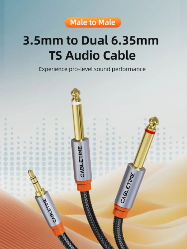 Стерео аудиокабель CABLETIME CF27E (CT-A35D6-AG0.5) 0,5 м, 3,5 мм - 2 6,35 мм - Black Braided фото 2 Стерео аудиокабель CABLETIME CF27E (CT-A35D6-AG0.5) 0,5 м, 3,5 мм - 2 6,35 мм - Black Braided фото 2