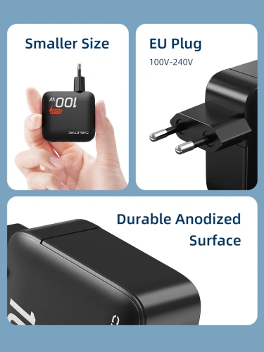 Зарядное устройство CABLETIME G100B (CT-GAN100-PB) GaN PD3.0 3C1A 100 Вт, черный фото 15