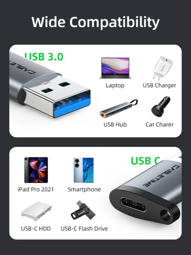 Адаптер CABLETIME CP73B (CT-OTG-AMCF-ABL) USB3.0 A Male to USB -C Female OTG С петлей для шнурка. Алюминий фото 6 Адаптер CABLETIME CP73B (CT-OTG-AMCF-ABL) USB3.0 A Male to USB -C Female OTG С петлей для шнурка. Алюминий фото 6
