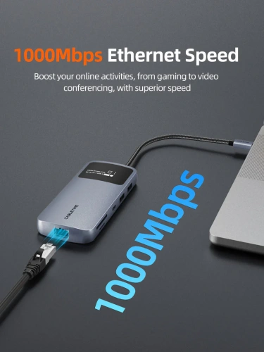Док-станция USB-C CABLETIME CB83G (CT-HUBD4-AG) с 2×HDMI 4K30 Гц, 2×USB-A 3.0 5 Гбит/с, 1×USB-C 3.0 5 Гбит/с, 1×USB-A 2.0, 1×SD/TF 2.0, 1×USB-C PD 100 Вт, 1×LAN 1000 Мбит/с фото 10