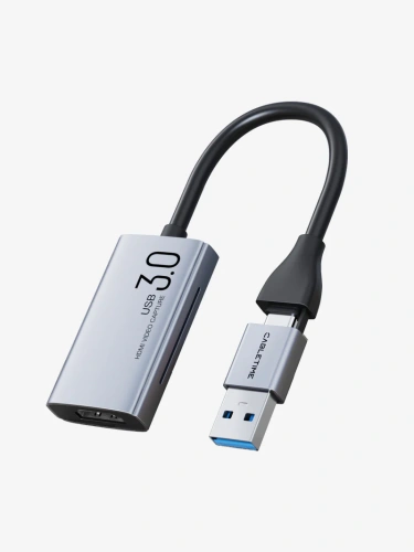 Адаптер видеозахвата CABLETIME CB64G (CT-ACHC-AG) USB A+C на HDMI, 1080p