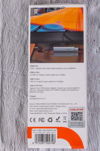 USB концентратор CABLETIME HB01G (CT-HBP1-AG6) 6-в-1 с HDMI, 100W PD для MacBook Pro/Air - Gray фото 9