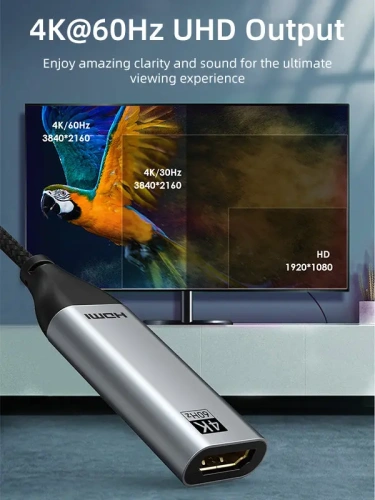 Кабель-адаптер CABLETIME CP10B (CT-C160-PU31-CMHDFn1-S0.2) 0.2 м, USB Type-C - HDMI, 4K/60 Гц, коаксиальный, нейлоновый фото 8