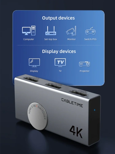 Переключатель CABLETIME CP33G (CT-HS4K-AG) 2-в-1, HDMI 2.0, 4K@60 Гц, космический серый фото 7