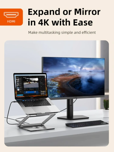 Подставка CABLETIME CS51S (CT-LSH01-AS) для ноутбука с вращением на 360° и концентратором 6-в-1 фото 5