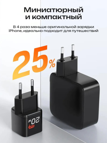 Зарядное устройство CABLETIME GA20B (CT-GAN20-PB) GaN PD3.0 20 Вт, черный фото 5