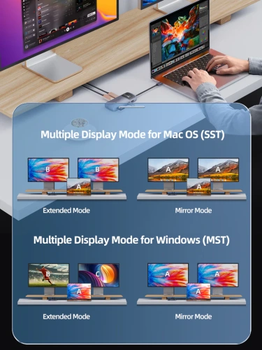 USB-концентратор CABLETIME CB80G (CT-HUBD1-AG) 10-в-1 USB-C HUB, 8K,  USB-C (Support Windows MST) SCREEN - Gray фото 4