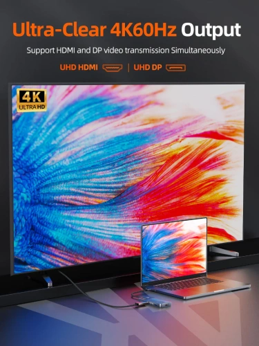 Док-станция CABLETIME CB84G CT-HUBD5-AG 4K 60 Гц USB C Multiopt Hub с HDMI и DisplayPort, серый фото 6 Док-станция CABLETIME CB84G CT-HUBD5-AG 4K 60 Гц USB C Multiopt Hub с HDMI и DisplayPort, серый фото 6