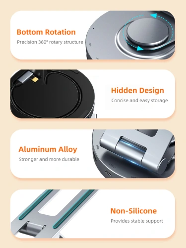 Док-станция для телефона/планшета USB CABLETIME CB02G (CT-HUBC8-AG) 8-в-1, алюминиевый USB-хаб с 360° подставкой для iPad Pro и ноутбука фото 7