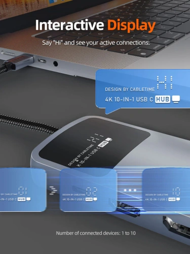 Док-станция USB-C CABLETIME CB83G (CT-HUBD4-AG) с 2×HDMI 4K30 Гц, 2×USB-A 3.0 5 Гбит/с, 1×USB-C 3.0 5 Гбит/с, 1×USB-A 2.0, 1×SD/TF 2.0, 1×USB-C PD 100 Вт, 1×LAN 1000 Мбит/с фото 13