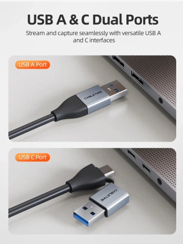 Адаптер видеозахвата CABLETIME CB64G (CT-ACHC-AG) USB A+C на HDMI, 1080p фото 2