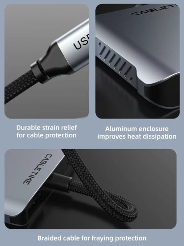 USB-концентратор CABLETIME CB75G (CT-CM1H4K-AG) 5-в-1 USB-C HUB, 10 Гбит/с, HDMI 4K@60Hz, 140W - Gray фото 9 USB-концентратор CABLETIME CB75G (CT-CM1H4K-AG) 5-в-1 USB-C HUB, 10 Гбит/с, HDMI 4K@60Hz, 140W - Gray фото 9