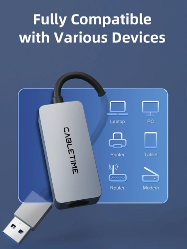 USB-Хаб CABLETIME CB56G (CT-AML2500-AG) – USB 3.0 A, 2.5G RJ45 Gigabit Ethernet для ноутбуков фото 9