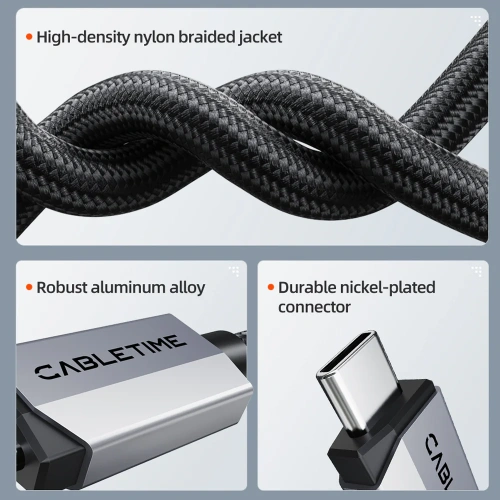 Кабель CABLETIME CU47H (CT-USB4V2-AG1) 1м USB4 V2.0 80G черный плетеный фото 7