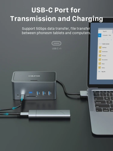 Многопортовая док-станция CABLETIME CB12G (CT-DOCK162-AG) 16-В-2 USB-C (2 × USB-C хост) фото 3