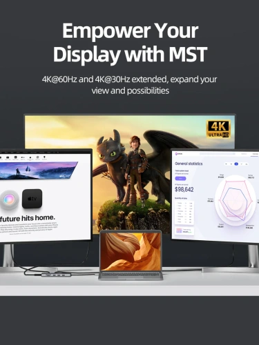 USB-Хаб (концентратор) CABLETIME CB90G (CT-HUBL1-AG) 12-в-1 USB-C HUB, 2 HDMI, 1 DisplayPort для ноутбука - Gray фото 8