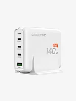 Сетевое зарядное устройство CABLETIME G14WE (CT-GAN140-PWE) GaN II PD3.1 3C1A 140 Вт, ЕС/США, белый