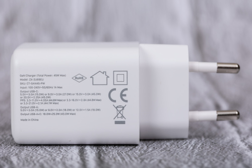 Зарядное устройство CABLETIME GA45W (CT-GAN45-PW) GaN PD3.0 45 Вт A+C, белый фото 3