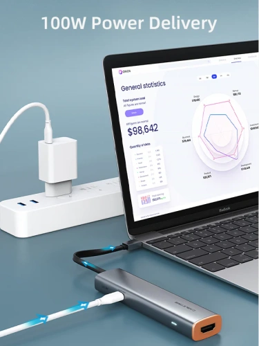 USB-Хаб CABLETIME CB22G (CT-HUBP5-AG) Slim 5-в-1 USB Type-C до HDMI Multiport Adapter с доставкой питания фото 4