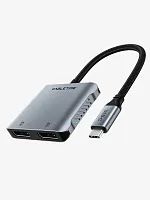 USB-концентратор CABLETIME CB72G (CT-CM2D8K-AG) 4-в-1 USB-C HUB, 8K, Dual DP адаптер - Gray