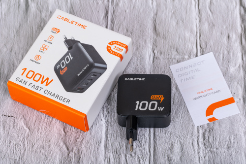Зарядное устройство CABLETIME G100B (CT-GAN100-PB) GaN PD3.0 3C1A 100 Вт, черный фото 6