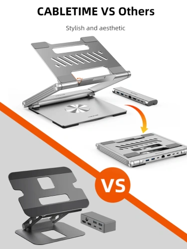 Подставка CABLETIME CS51S (CT-LSH01-AS) для ноутбука с вращением на 360° и концентратором 6-в-1 фото 6