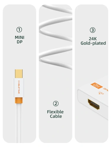 Адаптер CABLETIME CP27B (CT-AV589-02G(4K)-W0.2) Mini DisplayPort - HDMI, 4K/30 Гц, белая ПВХ-оболочка фото 7