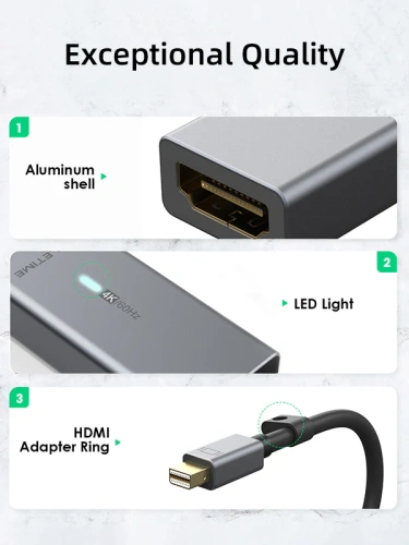 Кабель-адаптер CABLETIME CP26A (CT-AV586-P01G4k60(R)-SG0.15) Mini DisplayPort - HDMI HDTV, 4K/60 Гц, черный ПВХ, со светодиодом фото 5