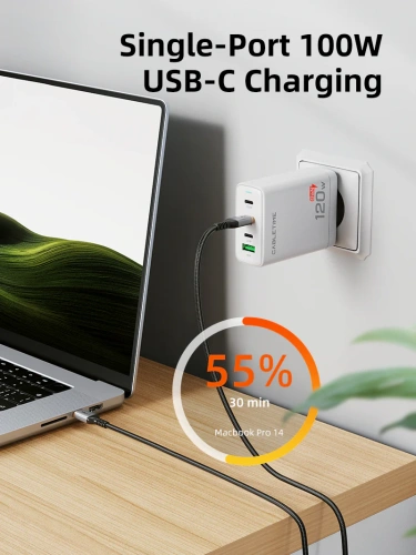 Зарядное устройство CABLETIME G120W (CT-GAN120-PW) GaN PD3.1 3C1A 120 Вт, белый фото 4